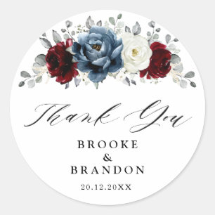 Sticker Rond Mariage d'ivoire blanc bleu ardoise Merci