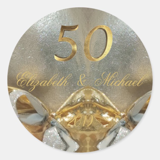 Sticker Rond Mariage d'or 50ème Mariage Anniversaire Élégant (Devant)