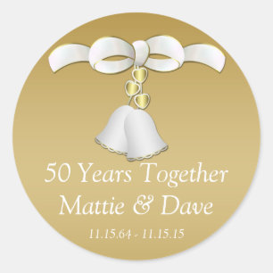 Sticker Rond Mariage d'or blanc cloches 50e anniversaire