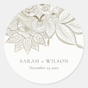 Sticker Rond Mariage d'or d'ivoire Paisley élégant