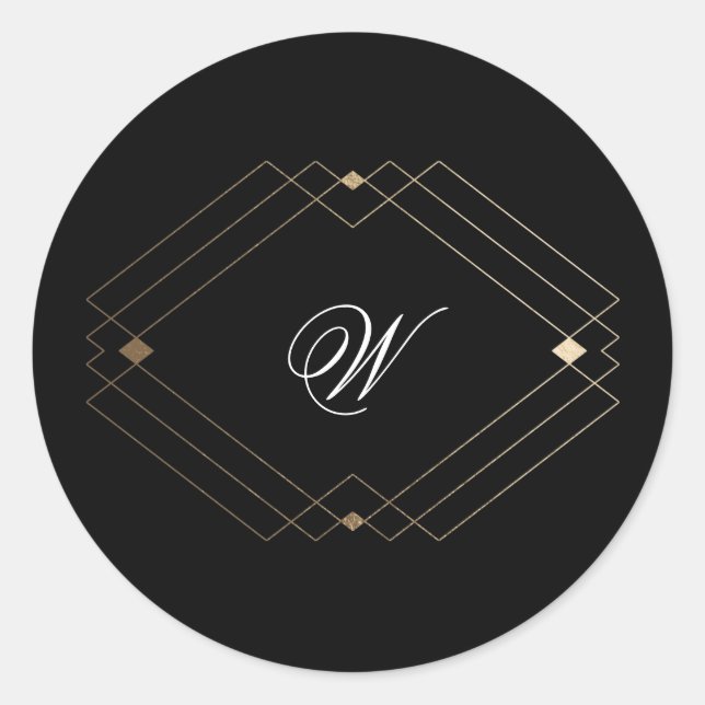 Sticker Rond Mariage d'or géométrique moderne noir simple (Devant)