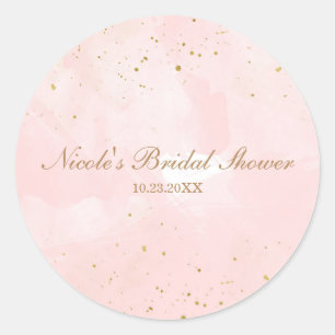 Sticker Rond Mariage Doré et Rose Moderne avec Effet Éclaboussu