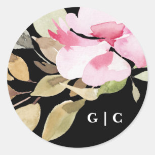 Sticker Rond Mariage Dramatique de fleurs d'aquarelle
