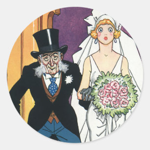 Sticker Rond Mariage drôle vintage, romance de mai décembre
