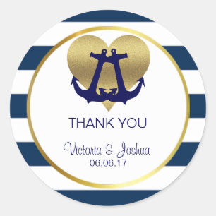 Sticker Rond Mariage du coeur d'or de la marine nautique