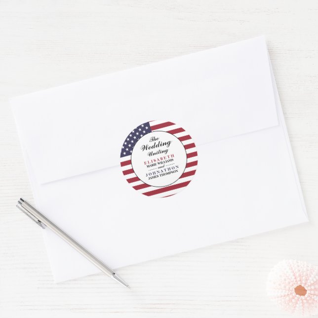 Sticker Rond Mariage du drapeau américain (Enveloppe)