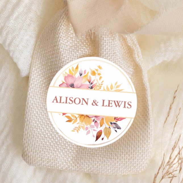 Sticker Rond Mariage du feuillage de la Bourgogne d'automne (Créateur téléchargé)