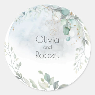 Sticker Rond Mariage   Dusty Blue Over the Moon in Love
