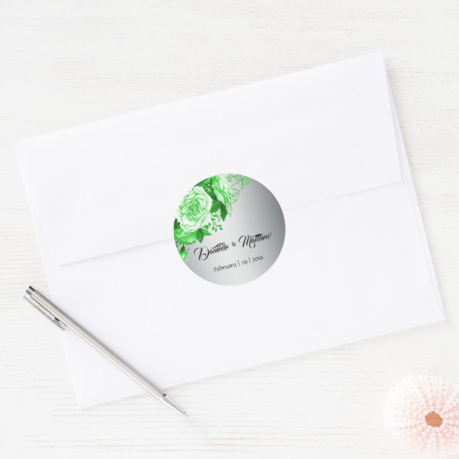 Sticker Rond Mariage Élégance Rose verte (Enveloppe)