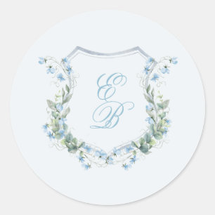 Sticker Rond Mariage élégant à crête florale bleu poussiéreux