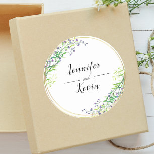 Sticker Rond Mariage Élégant à la Botanique Dorée et au Feuilla