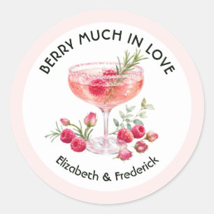 Sticker Rond Mariage Élégant à la Framboise Beaucoup d'Amour