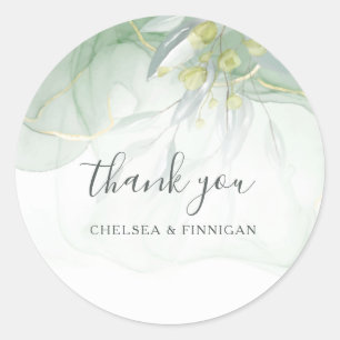 Sticker Rond mariage Elegant Aquarelle Verdure merci