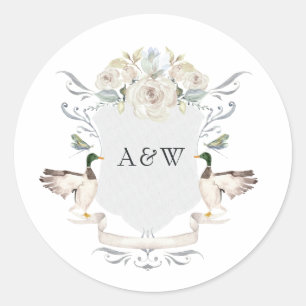 Sticker Rond Mariage Élégant au Lac Monogramme Crête Colvert