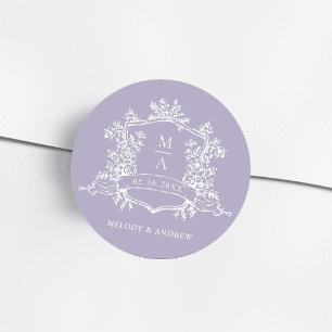Sticker Rond Mariage élégant au monogramme floral à la lavande