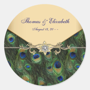 Sticker Rond Mariage élégant au vert émeraude et au paon doré
