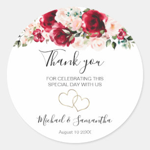 Sticker Rond Mariage Élégant aux Teintes de Rose et Rouge