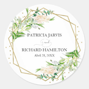 Sticker Rond Mariage élégant avec feuillage géométrique et feui