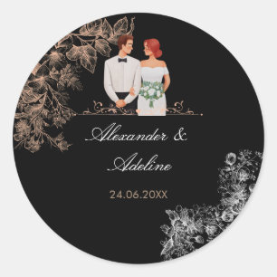 Sticker Rond Mariage élégant avec fleurs sombres