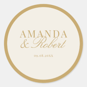 Sticker Rond Mariage élégant classe ivoire et or