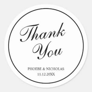 Sticker Rond Mariage Élégant Classique Noir et Blanc