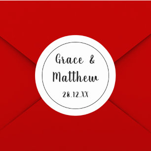 Sticker Rond Mariage Élégant Classique Noir et Blanc Minimalist