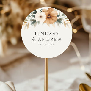 Sticker Rond Mariage élégant cuivre et beige terreux