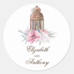 Sticker Rond Mariage élégant de lanterne florale rose