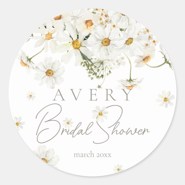 Sticker Rond Mariage Élégant Fleur Sauvage Daisies Moderne (Devant)