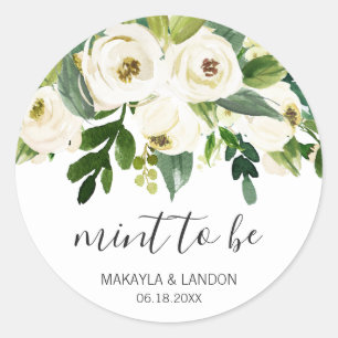 Sticker Rond Mariage Élégant Floral Vert Menthe