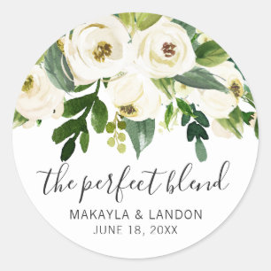 Sticker Rond Mariage Élégant Floral Vert Moderne Blanc
