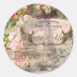 Sticker Rond Mariage élégant Mariage Vintage Antique Vintage