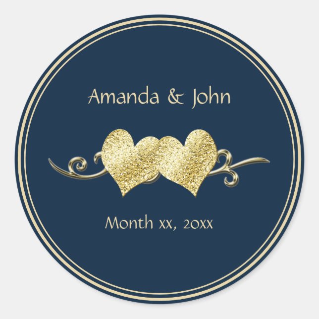 Sticker Rond Mariage élégant Marine et Gold (Devant)