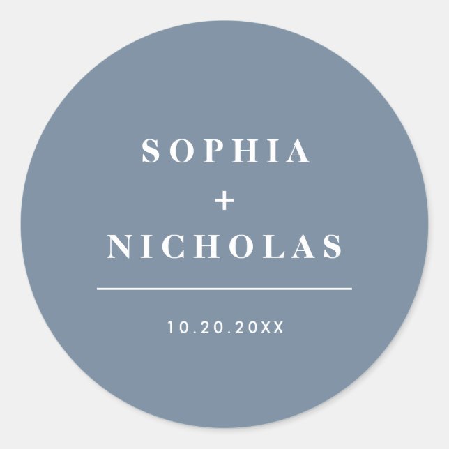 Sticker Rond Mariage élégant minimal Dusty bleu moderne (Devant)