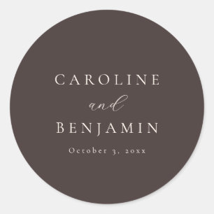 Sticker Rond Mariage Élégant Minimaliste Brun Mocha Calligraphi