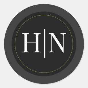 Sticker Rond Mariage Élégant Minimaliste Moderne Gris Noir Or