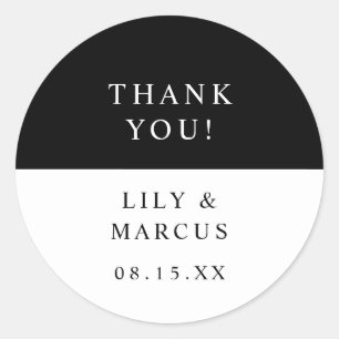 Sticker Rond Mariage Élégant minimaliste Noir Et Blanc Favorise