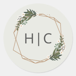 Sticker Rond Mariage élégant moderne monogramme géométrique or