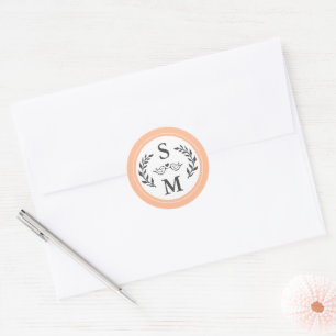 Sticker Rond Mariage élégant Monogramme moderne Peach tendance 