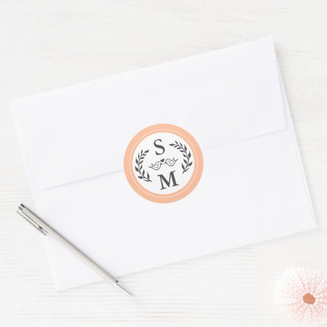 Sticker Rond Mariage élégant Monogramme moderne Peach tendance  (Enveloppe)