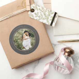 Sticker Rond mariage élégant photo monogramme