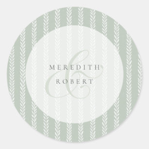 Sticker Rond Mariage Élégant Vert Sauge Rayures & Esperluette