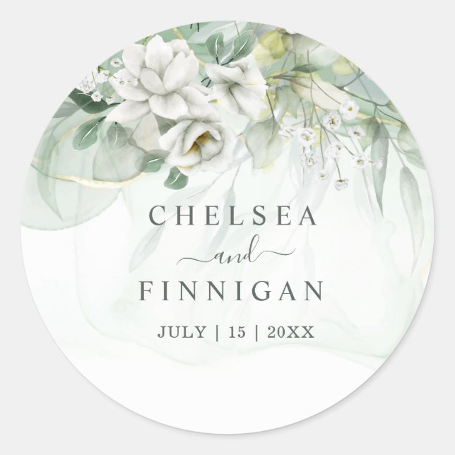 Sticker Rond Mariage Elégante Aquarelle Verdure (Devant)