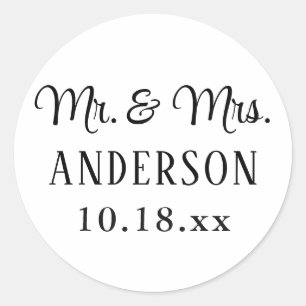 Sticker Rond Mariage Élégante Typographie moderne M. et Mme