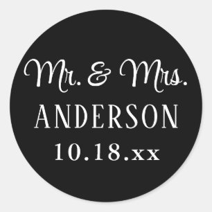 Sticker Rond Mariage Élégante Typographie moderne M. et Mme