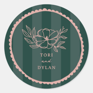 Sticker Rond Mariage en bande rose florale