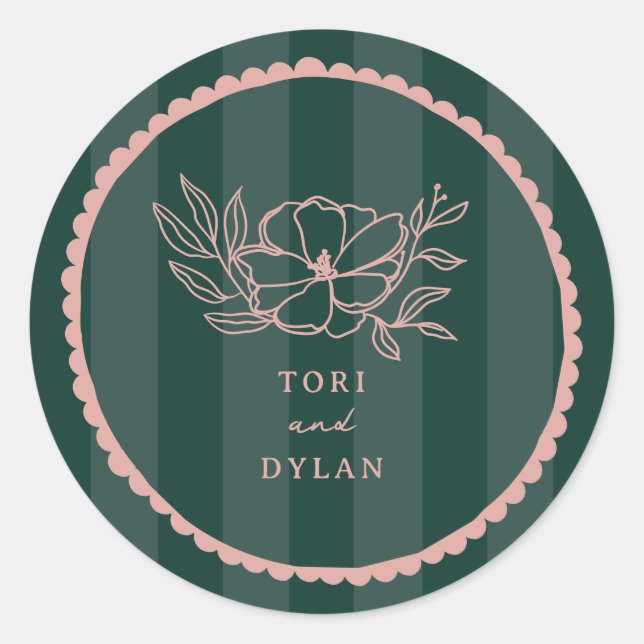 Sticker Rond Mariage en bande rose florale (Devant)
