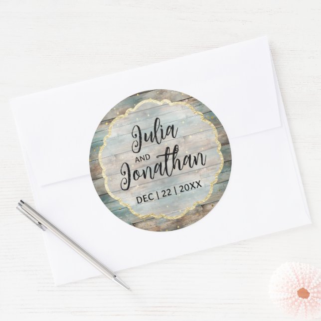 Sticker Rond Mariage en bois Chic Pastel de Shabby (Enveloppe)