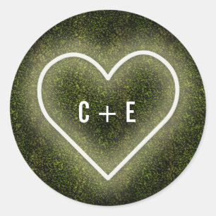 Sticker Rond Mariage en bois de boîte de coeur de néon blanc