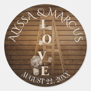 Sticker Rond Mariage en bois d'échelle vintage et rustique